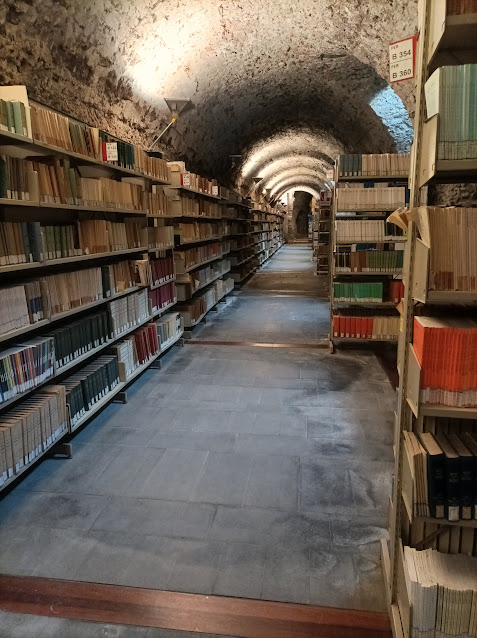 La biblioteca universitaria nei sotterranei del monastero dei Benedettini.